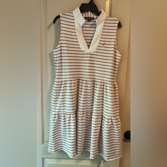 Nautica Knit Dress Women's M Tiered
Almond Ivory Stripe Pockets - Picture 1 of 10